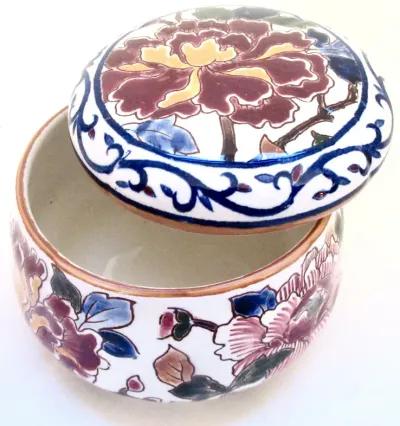 Gien French Faience Peonies Box - Blue