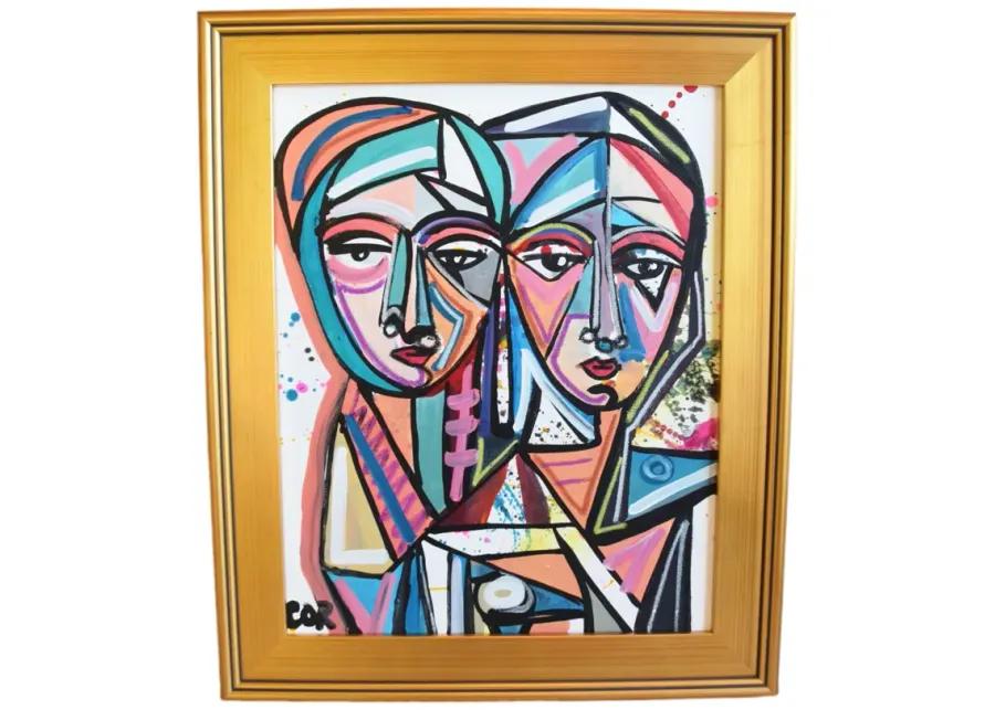 Contemporary Modern Cubism Oil Painting - Pink