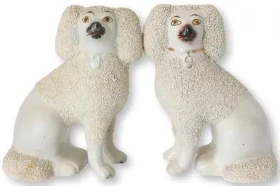 Antique Staffordshire Poodles - Set of 2 - White