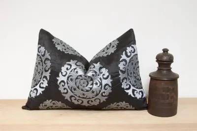 Charcoal Silk Suzani Pillow Cover