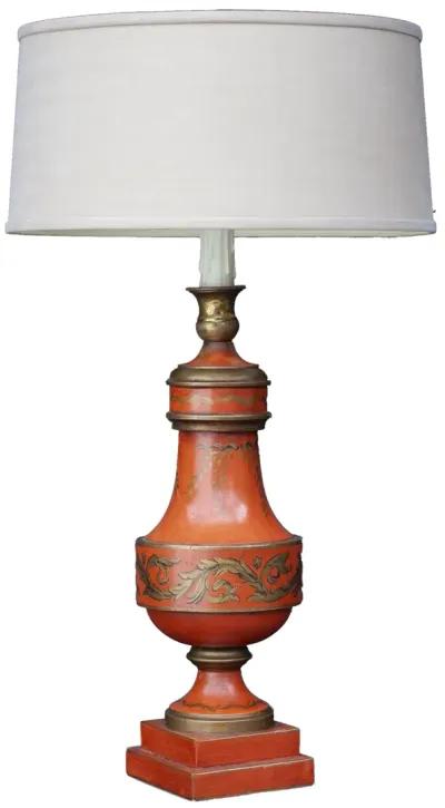 Italian Toile Orange/Gold Table Lamp - Red