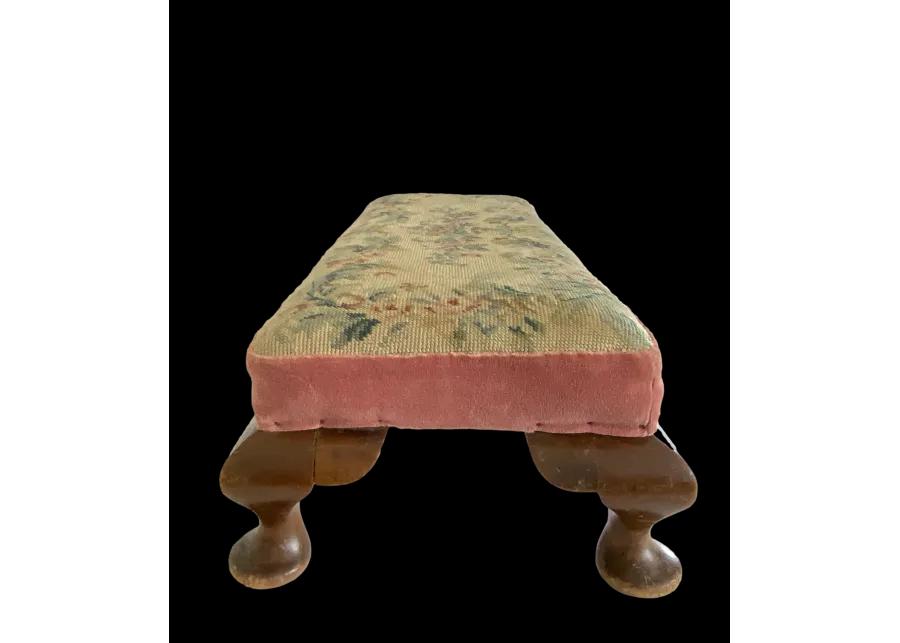 Antique French Needlepoint Footstool