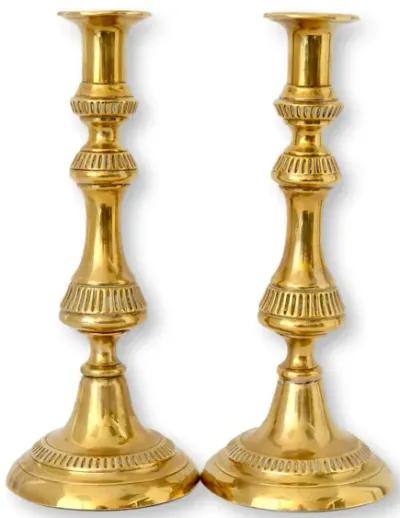 Antique English Brass Candlesticks - Pr