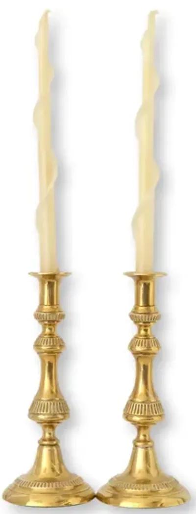 Antique English Brass Candlesticks - Pr