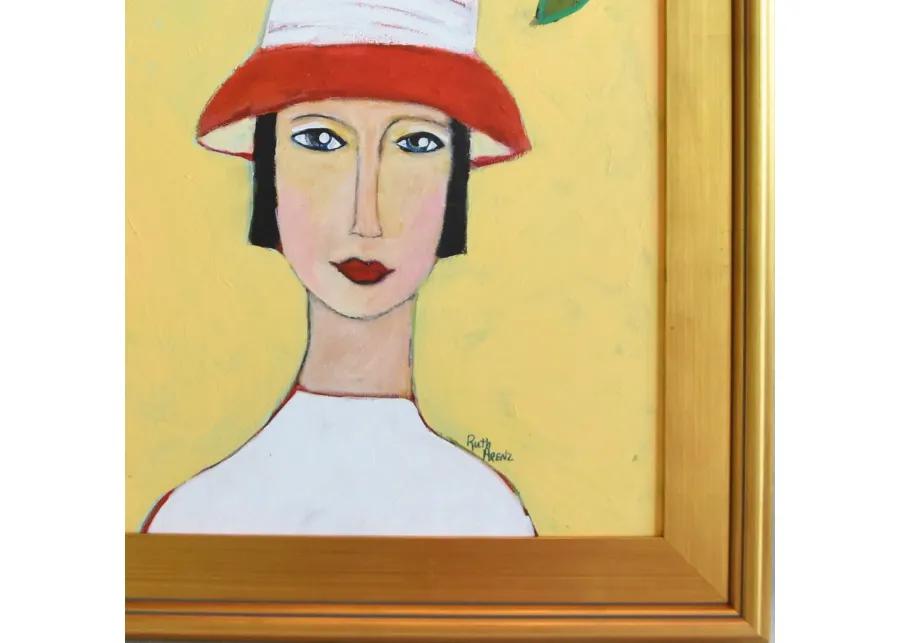 French Mademoiselle with Red Hat Portrait - Yellow