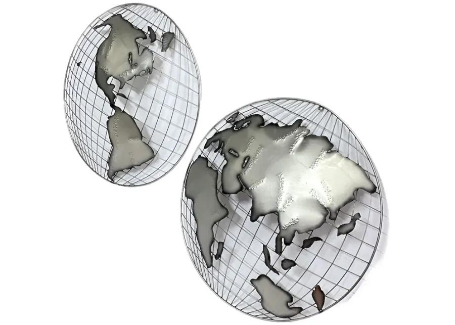 Jere Steel Globe Wall Sculptures - Set of 2 - Silver