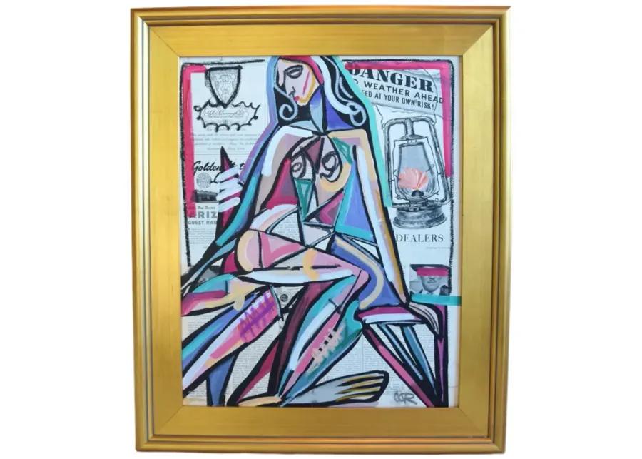 Contemporary Modern Cubism Nude Painting - Blue