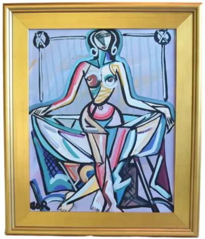 Contemporary Modern Cubism Nude Painting - Blue