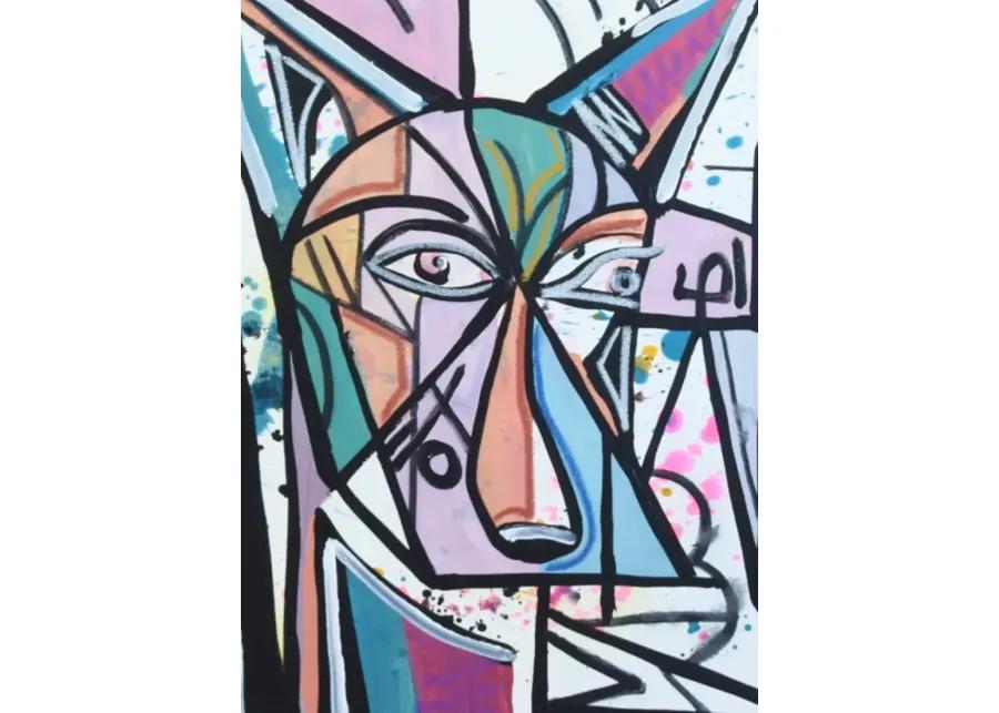 Contemporary Modern Cubism Wolf Painting - Purple