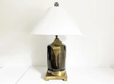 1970s Ceramic & Brass Lamp - w/Shade