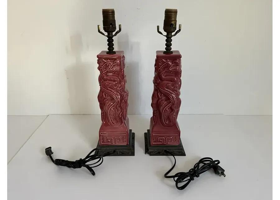 1940s Chinoiserie Dragpon Lamps - Set of 2