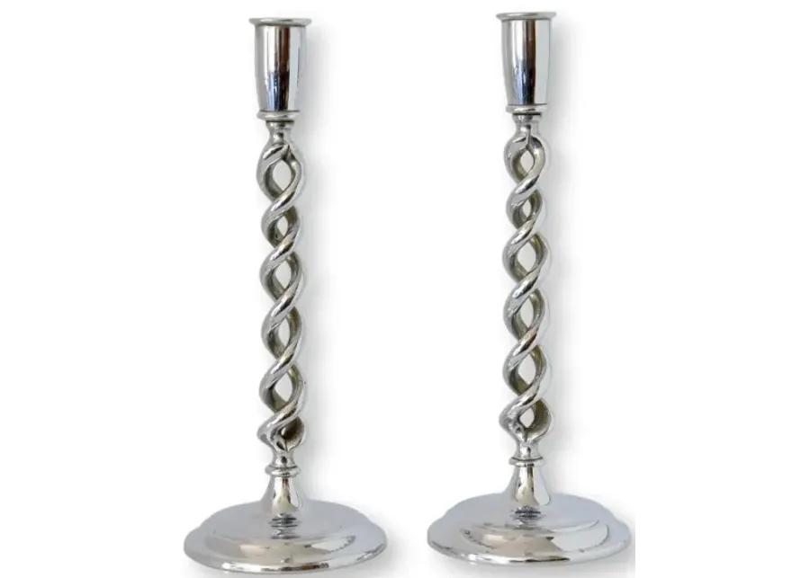 1920s English Chrome Candlesticks - Pr