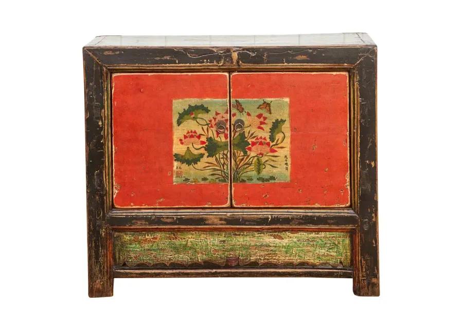 Vintage Painted Floral Cabinet - Red