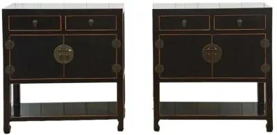 Pair of Asian Black & Bronze Cabinets