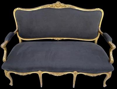 1930s French Water Gilt Settee W/ Linen