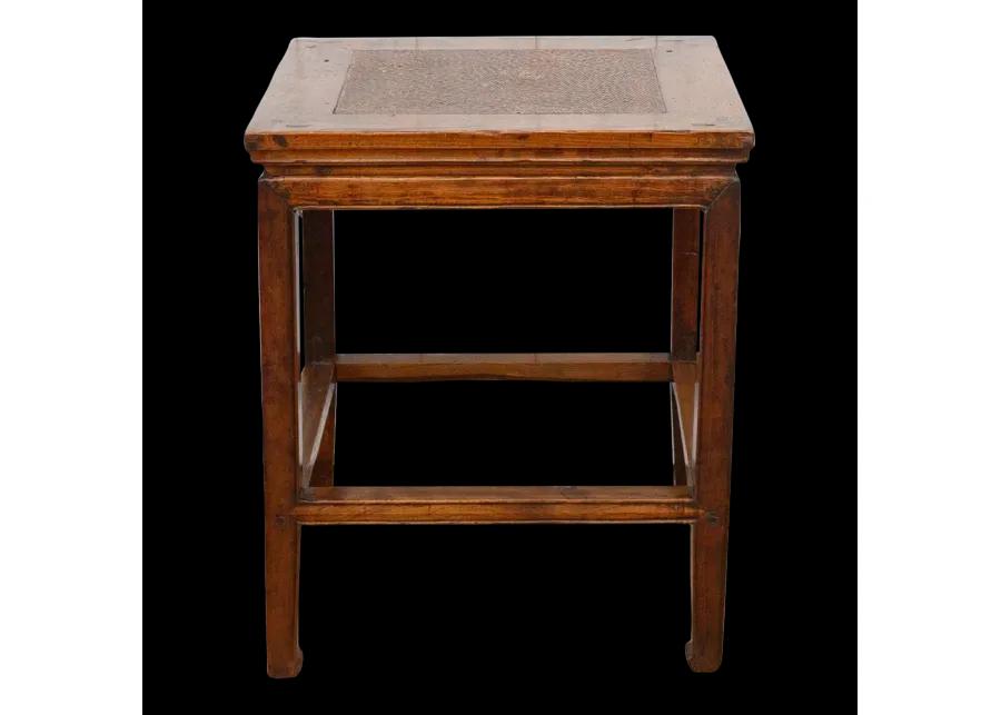 Antique Rattan Top Chinese End Table