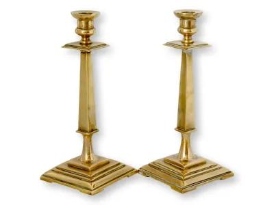 18thC. Georgian Brass Candlesticks - Pr - Gold