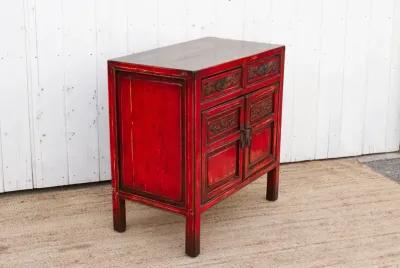 Finely Carved Red Chinese Cabinet