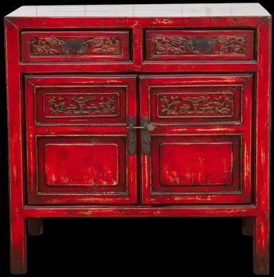 Finely Carved Red Chinese Cabinet