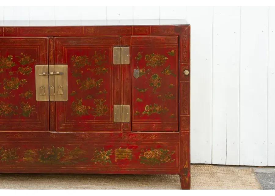 Painted Chinese Floral Credenza