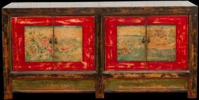 Old Wood Mongolian Painted Sideboard