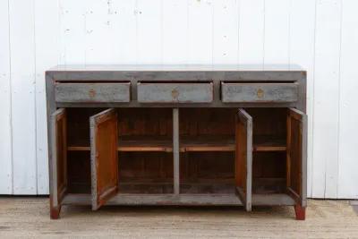 Gray Shadow Lacquered Asian Credenza