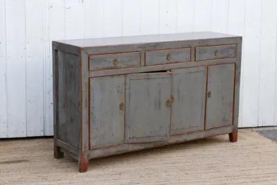 Gray Shadow Lacquered Asian Credenza