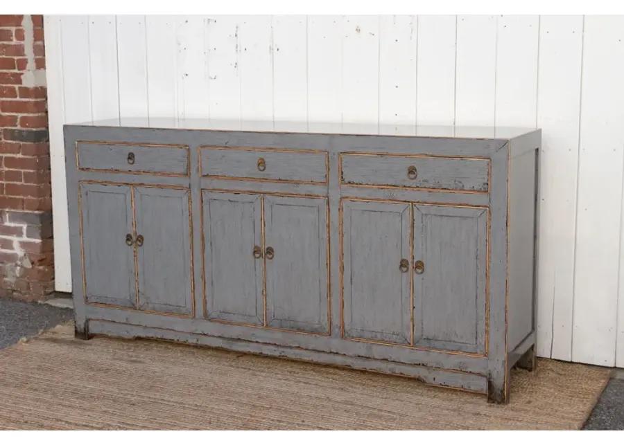 Long Charcoal Gray Asian Sideboard