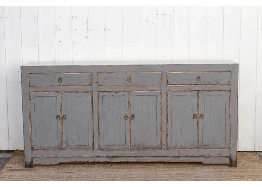 Long Charcoal Gray Asian Sideboard