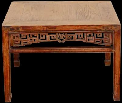 Finely Carved Antique Elm Coffee Table