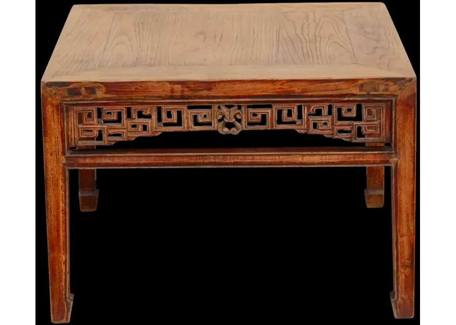 Finely Carved Antique Elm Coffee Table