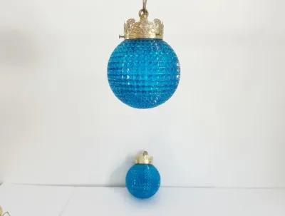 1960s Blue Glass Globe Lights - Set of 2