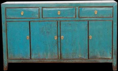 Lacquered Blue Topaz Asian Sideboard