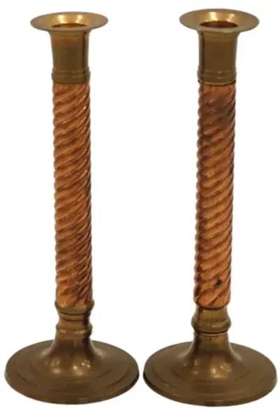 Brass and Copper Candle Holders - a Pair