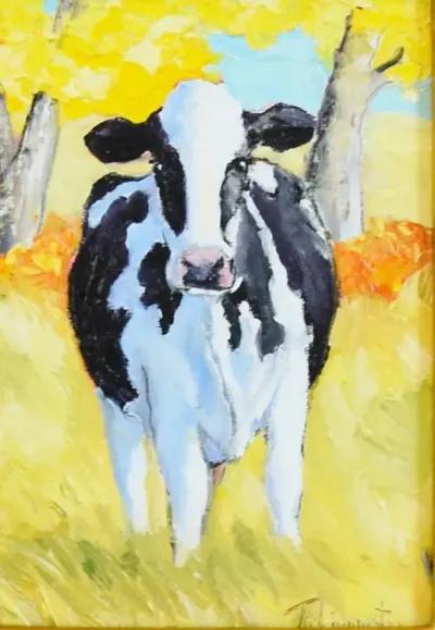 Holstein Cow Portrait Landscape Painting