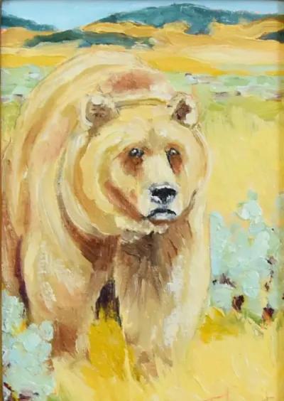 Brown Grizzly Bear Portrait Oil Painting