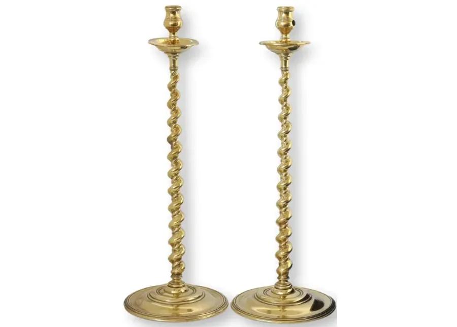 Tall Antique Brass Twist Candlesticks