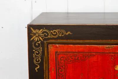 Mongolian Red & Black Floral Cabinet