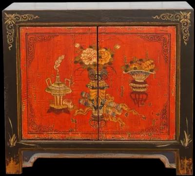 Mongolian Red & Black Floral Cabinet