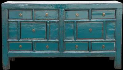 Long Blue Lacquered 10-Drawer Dresser - Handcrafted