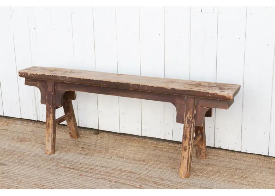 Vintage Chinese Painted Antique Slim Bench - Brown