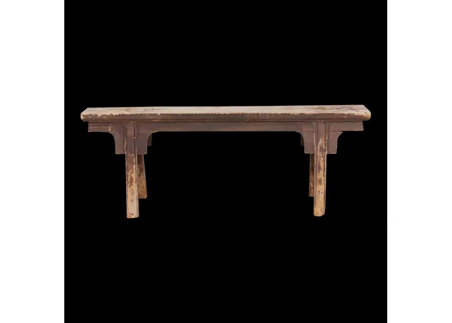 Vintage Chinese Painted Antique Slim Bench - Brown