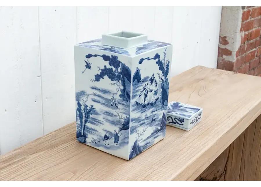 Vintage Chinoiserie Blue Tea Container