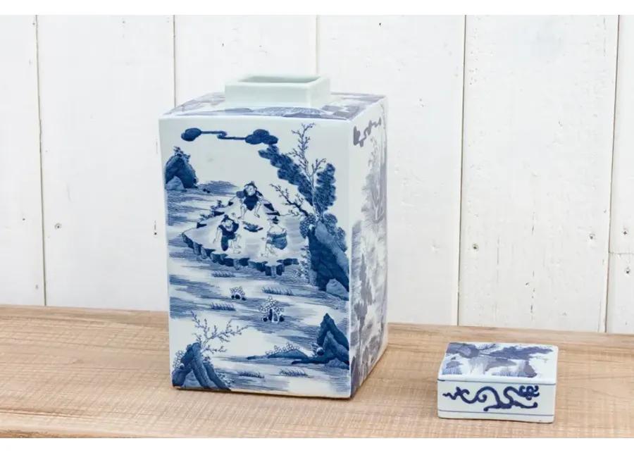 Vintage Chinoiserie Blue Tea Container