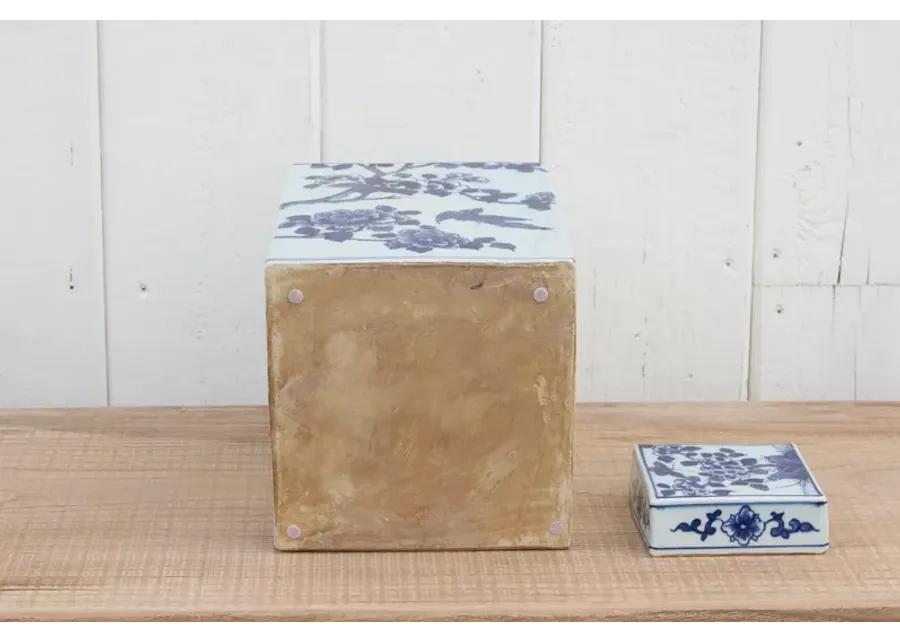 Blue & White Porcelain Floral Tea Caddy