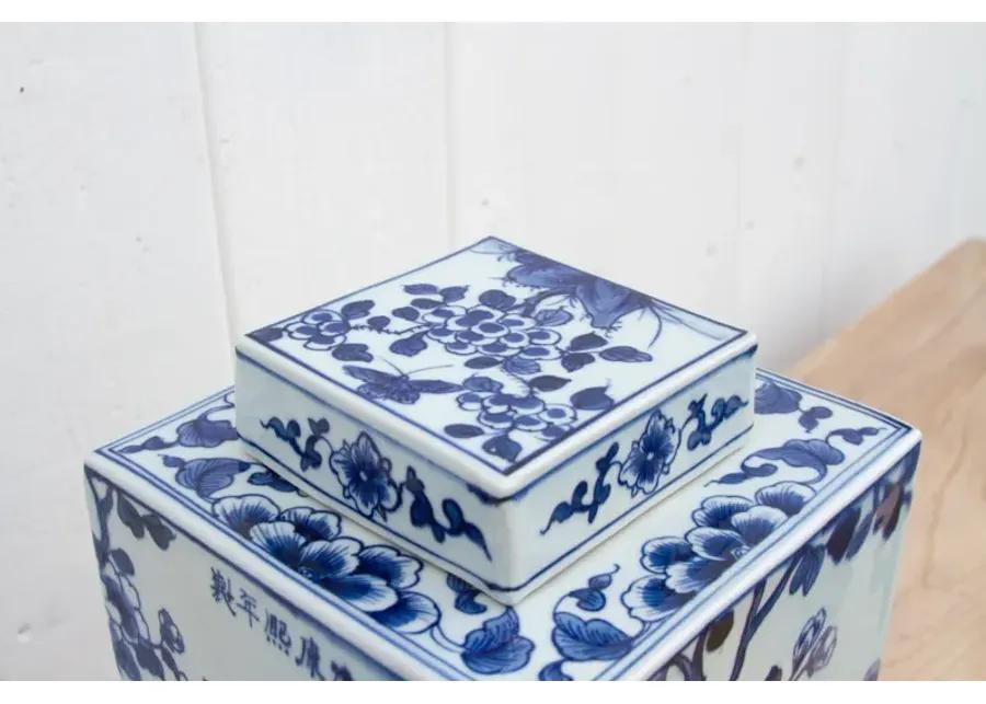 Blue & White Porcelain Floral Tea Caddy