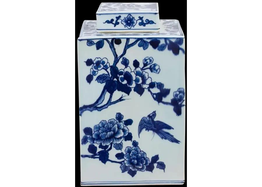 Blue & White Porcelain Floral Tea Caddy