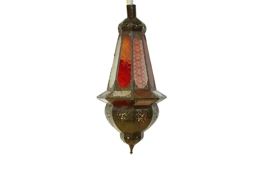 Red & White Moroccan Glass Lantern - Handcrafted