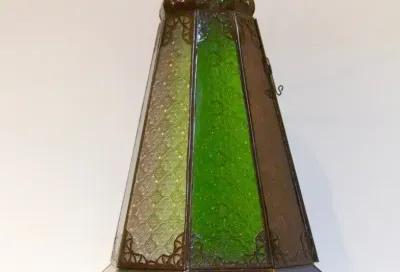 Large Etched Glass Multi-Color Lantern - Handcrafted