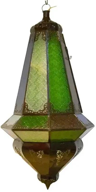 Large Etched Glass Multi-Color Lantern - Handcrafted